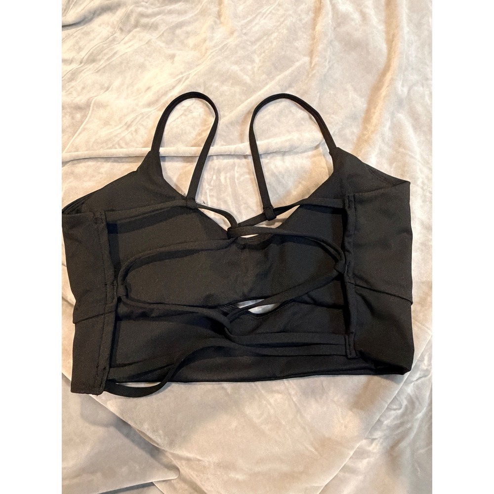 Varsiva Black Strappy Back Sports Bra Front Keyhole Cutout Activewear Top - Picture 4 of 6